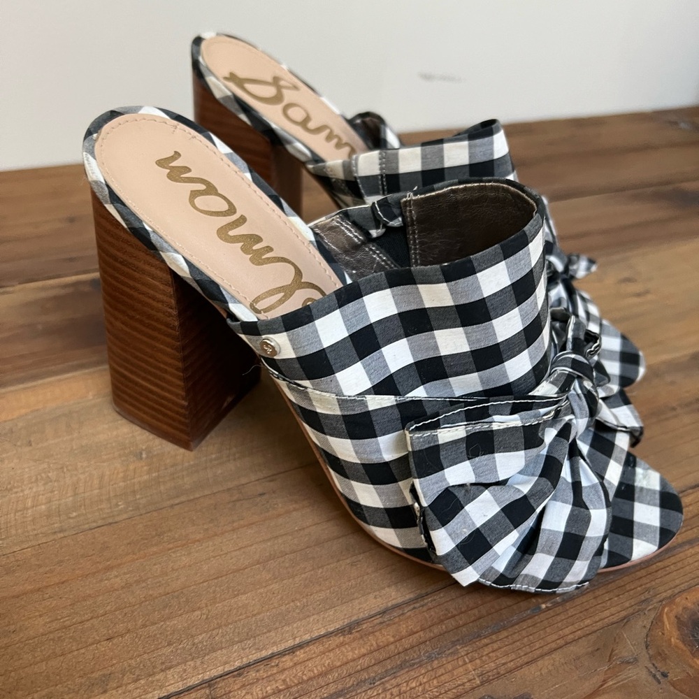 Sam Edelman Gingham Bow heels sz 8.5